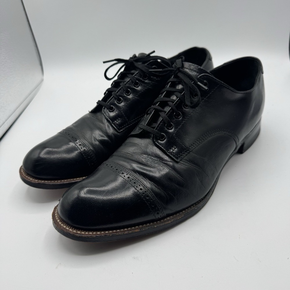 Stacy Adams Oxford Dress Shoes Men 8.5E Black Leather Cap Toe Lace Up USA